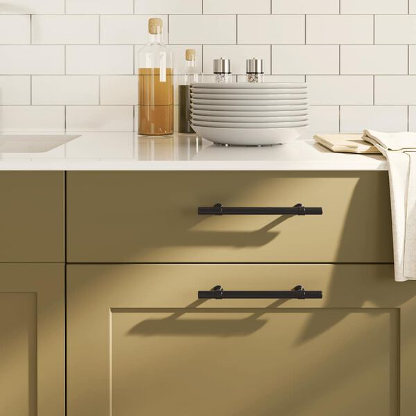 vidaXL Дръжки за шкафове, 10 бр, черни, 128 мм, неръждаема стомана