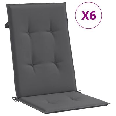 vidaXL Възглавници за стол с облегалка 6 бр антрацит 120x50x3 см плат