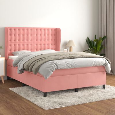 vidaXL Боксспринг легло с матрак, розова, 140x190 см, кадифе