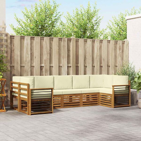 vidaXL Комплекти дивани 7 pcs Натурален и Крема Солидно акациево дърво