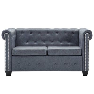 vidaXL 2-местен Честърфийлд диван, изкуствен велур, сив