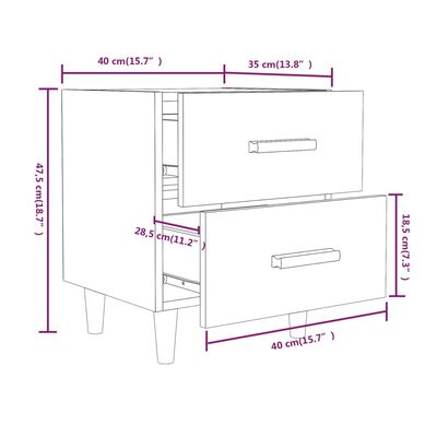 vidaXL Нощни шкафчета, 2 бр, бял гланц, 40x35x47,5 см
