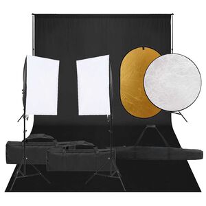 vidaXL Фотографски комплект за студио, комплект лампи, фон и рефлектор
