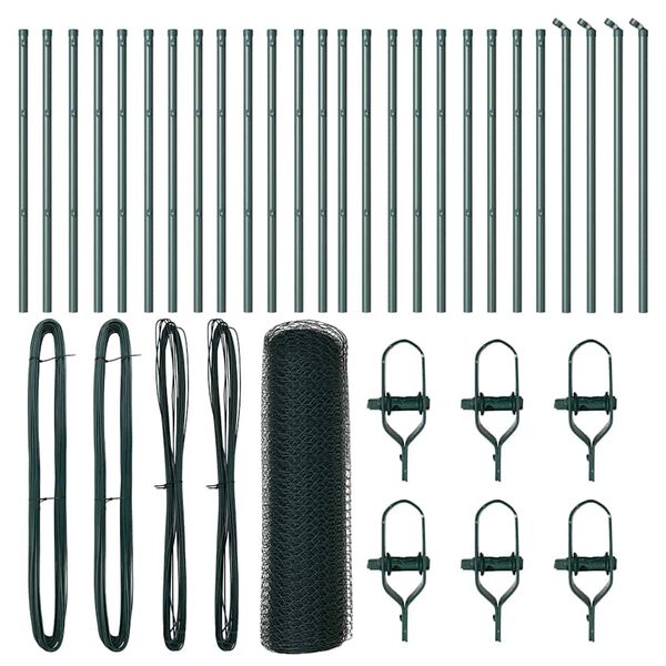 vidaXL Стълб за ограда. Зелен 50 x 0,5 м (13 мм мрежа) Стомана и PVC