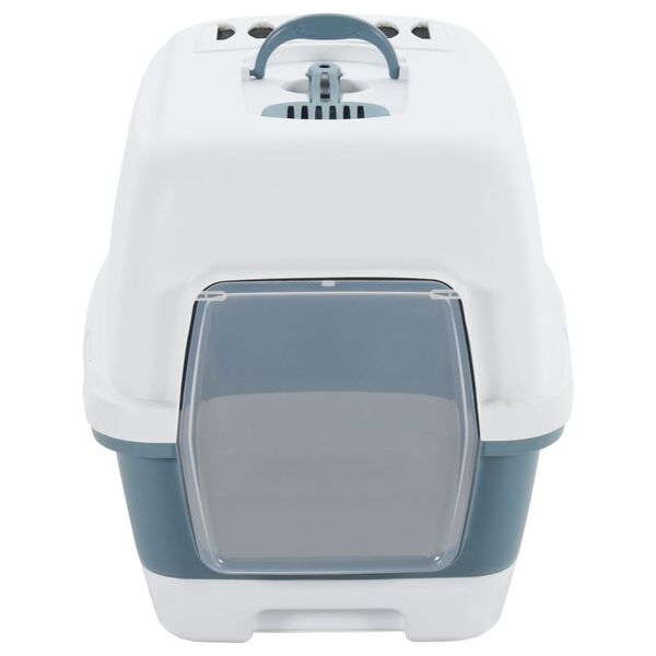 vidaXL Тава за котешка тоалетна с капак бяло и синьо 58x45x48 см PP