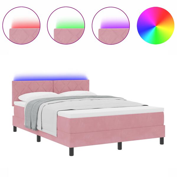 vidaXL LED кутия за пружини с легло Розово 160 x 200 cm Кадифе