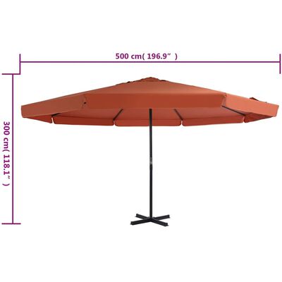 vidaXL Градински чадър с алуминиев прът, 500 см, теракота