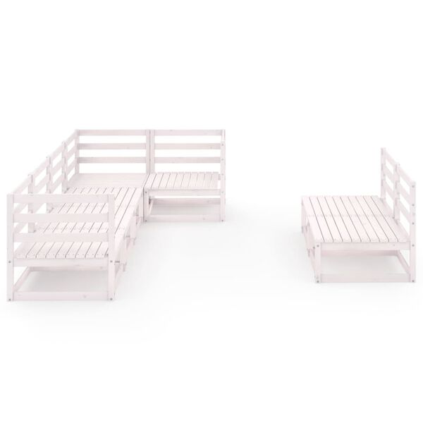 vidaXL Градински лаундж комплект, 7 части, бял, бор масив