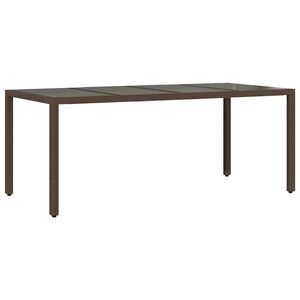 vidaXL Градинска маса със стъклен плот кафява 190x90x75 см полиратан