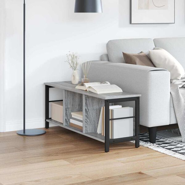 vidaXL Рафт за книги Сив Сонома 102 x 32 x 40,5 см Инженерно дърво