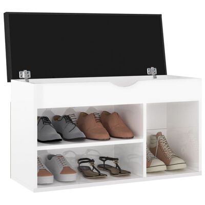 vidaXL Пейка за обувки с възглавница, бял гланц, 80x30x47 см, ПДЧ