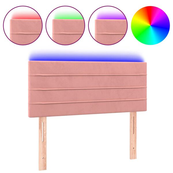 vidaXL LED горна табла за легло, розова, 100x5x78/88 см, кадифе