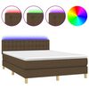 vidaXL Боксспринг легло с матрак и LED, тъмнокафяво, 140x190 см, плат