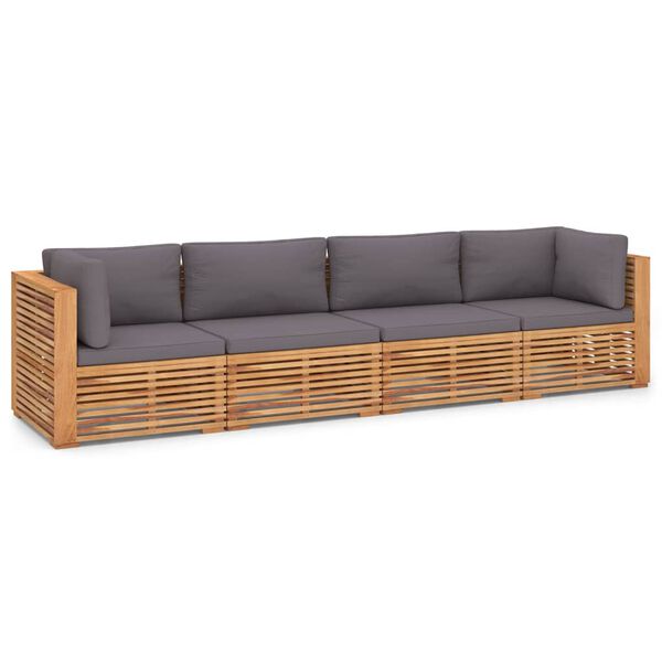 vidaXL Градински 4-местен диван с възглавници, тиково дърво масив