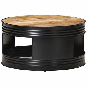 vidaXL Маса за кафе, черна, 68x68x36 см, грубо мангово дърво масив