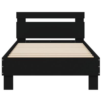 vidaXL Рамка за легло с табла, черна, 75x190 см, инженерно дърво