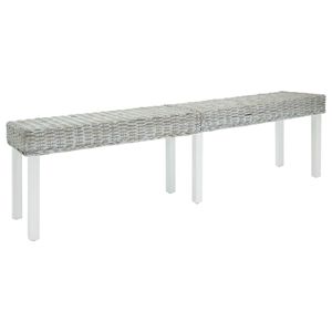 vidaXL Пейка, бяла, 160x35x45 см, естествен кубу ратан и масивно дърво, махагон