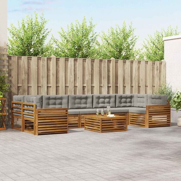 vidaXL Комплект дивани за открито 8 pcs Естествено и светло сиво