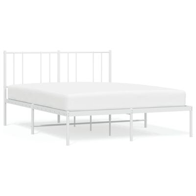 vidaXL Метална рамка за легло с горна табла, бяла, 160x200 см