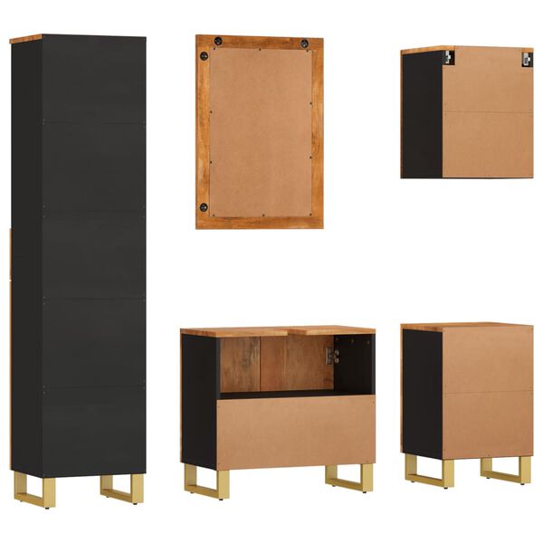 vidaXL Комплект шкафове за баня от 5 части кафяво и черно манго масив