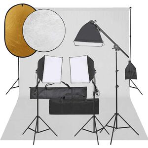 vidaXL Фотографски комплект за студио, комплект лампи, фон и рефлектор