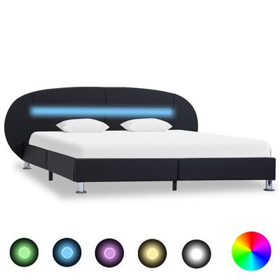 vidaXL Рамка за легло с LED, черна, изкуствена кожа, 140x200 cм