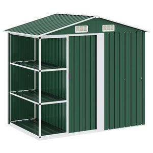 vidaXL Дворна барака със стелаж, зелена, 205x130x183 см, желязо