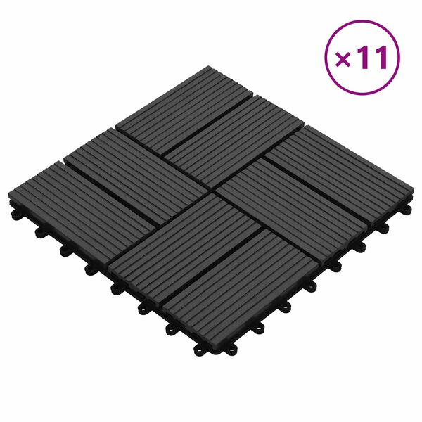 vidaXL Плочка за decking 11 pcs Черен 30 x 30 cm WPC