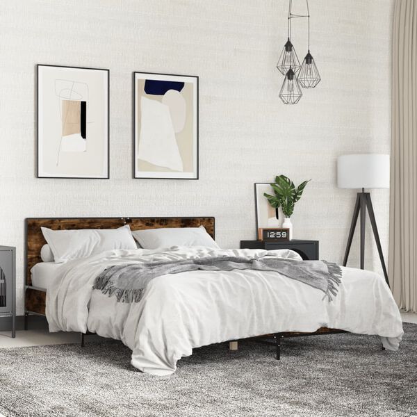 vidaXL Рамка за легло, опушен дъб, 160x200 см, инженерно дърво и метал