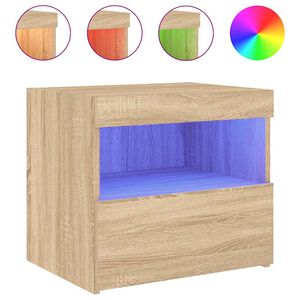 vidaXL Нощно шкафче с LED осветление, дъб сонома, 50x40x45 см