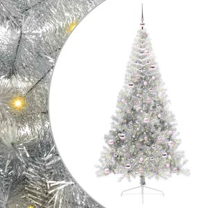 vidaXL Изкуствена коледна елха с подсветка Сребрист 210 cm PET