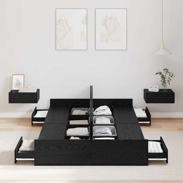 vidaXL Легло с място за съхранение с таблото Черния дъб 120 x 190 cm