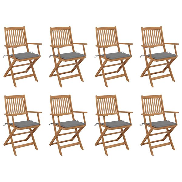 vidaXL Сгъваеми градински столове с възглавници 8 бр акация масив