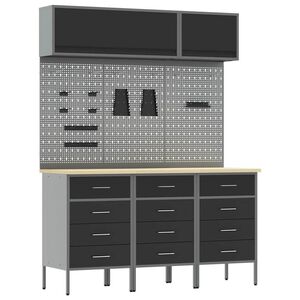 vidaXL Комплект работни шкафове с чекмедже със съхранение 8 pcs Черно