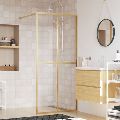 vidaXL Стена за душ с прозрачно ESG стъкло, златиста, 80x195 см