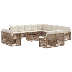 vidaXL Градински Софа Комплект 14 pcs Бежово полиратан
