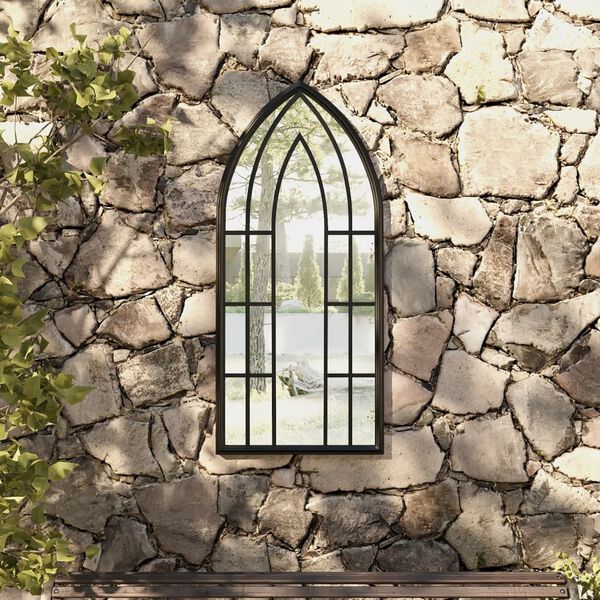 vidaXL Градинско огледало черно 100x45 см желязо за външна употреба