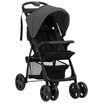 vidaXL Бебешка количка 3-в-1, тъмносиво и черно, стомана
