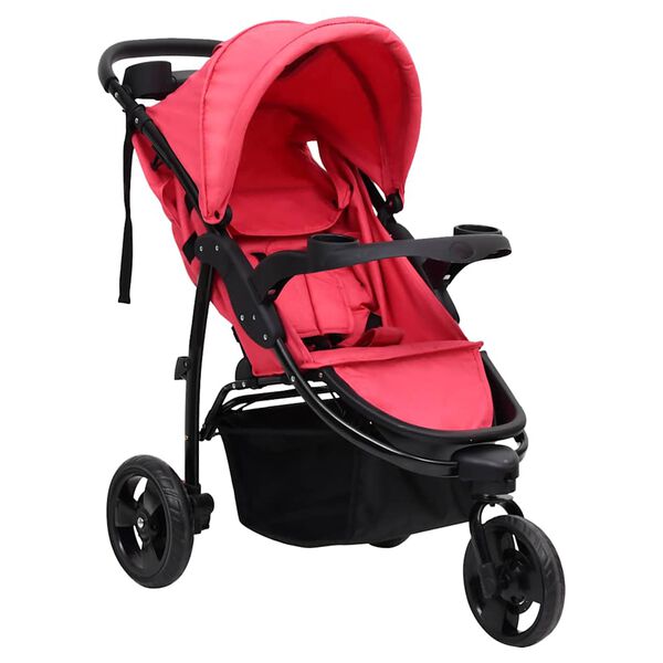 vidaXL Бебешка количка триколка, червено и черно, стомана