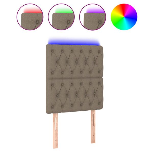 vidaXL LED горна табла за легло, таупе, 80x7x118/128 см, плат