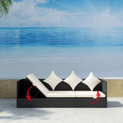 vidaXL Градински диван с възглавници, черен полиратан