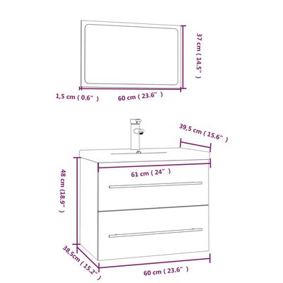 vidaXL Комплект мебели за баня от 3 части, дъб сонома