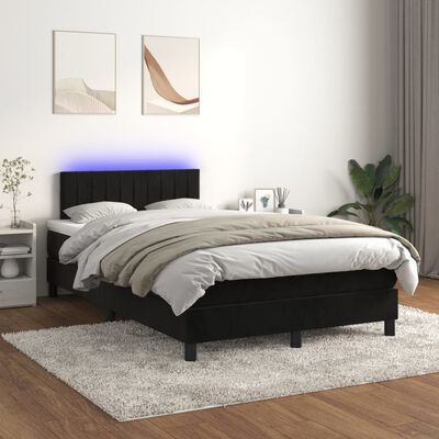 vidaXL Боксспринг легло с матрак и LED, черно, 120x200 см, кадифе