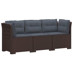 vidaXL Пейка за градина с Cushions във вид на ратан ПП Кафяво