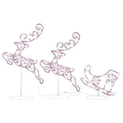 vidaXL Акрилни летящи коледни елени с шейна, 260x21x87 см, топло бяло