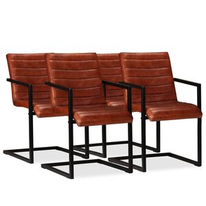 vidaXL Трапезни столове, 4 бр, кафяви, естествена кожа