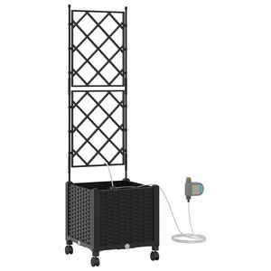 vidaXL Градинска саксия с напояване и колела Черно 40 x 40 x 148 см ПП