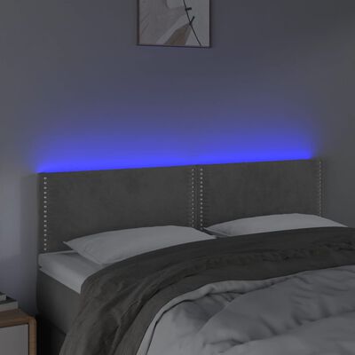 vidaXL LED горна табла за легло, светлосива, 144x5x78/88 см, кадифе