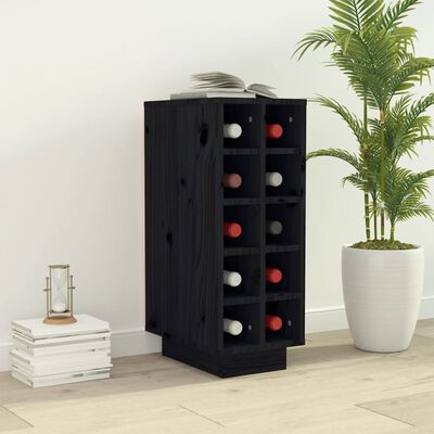 vidaXL Шкаф за вино, черен, 23x34x61 см, борово дърво масив