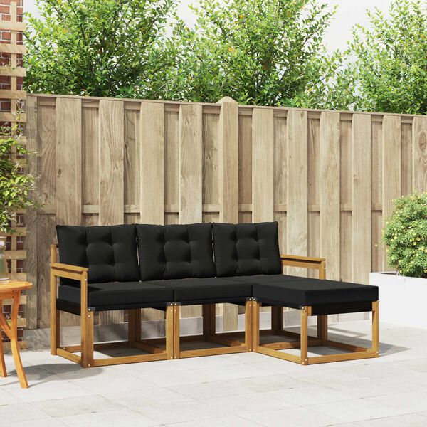 vidaXL Комплект дивани за открито 4 pcs Естествено и черно